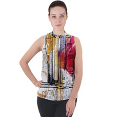 New York City Skyline Vector Illustration Mock Neck Chiffon Sleeveless Top by Sudhe