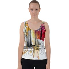 New York City Skyline Vector Illustration Velvet Tank Top by Sudhe