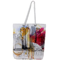 New York City Skyline Vector Illustration Full Print Rope Handle Tote (large) by Sudhe