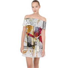 New York City Skyline Vector Illustration Off Shoulder Chiffon Dress