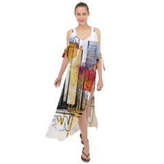 New York City Skyline Vector Illustration Maxi Chiffon Cover Up Dress