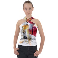 New York City Skyline Vector Illustration Cross Neck Velour Top