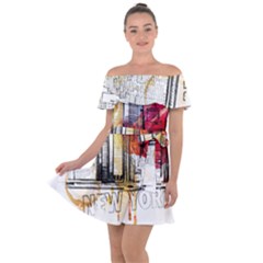 New York City Skyline Vector Illustration Off Shoulder Velour Dress