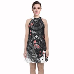 Sleeve Tattoo  Samurai Velvet Halter Neckline Dress 