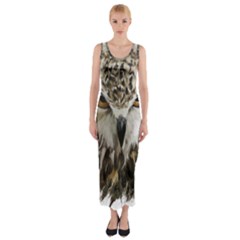 Vector Hand Painted Owl Fitted Maxi Dress by Sudhe