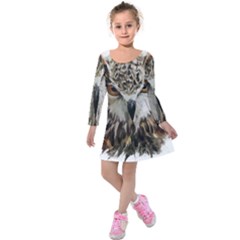 Vector Hand Painted Owl Kids  Long Sleeve Velvet Dress