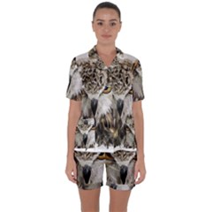 Vector Hand Painted Owl Satin Short Sleeve Pyjamas Set by Sudhe