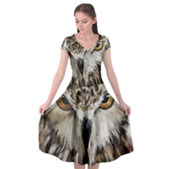 Vector Hand Painted Owl Cap Sleeve Wrap Front Dress by Sudhe