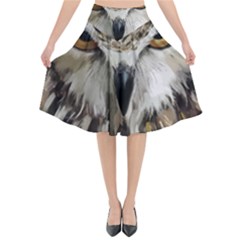 Vector Hand Painted Owl Flared Midi Skirt by Sudhe