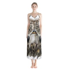 Vector Hand Painted Owl Button Up Chiffon Maxi Dress