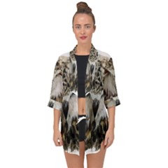 Vector Hand Painted Owl Open Front Chiffon Kimono