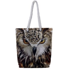 Vector Hand Painted Owl Full Print Rope Handle Tote (small) by Sudhe