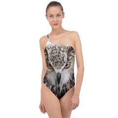 Vector Hand Painted Owl Classic One Shoulder Swimsuit