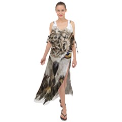 Vector Hand Painted Owl Maxi Chiffon Cover Up Dress