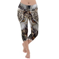 Vector Hand Painted Owl Lightweight Velour Capri Yoga Leggings