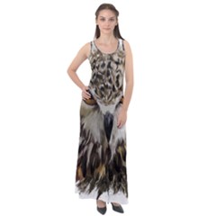 Vector Hand Painted Owl Sleeveless Velour Maxi Dress