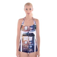 Tardis Doctor Who Transparent Boyleg Halter Swimsuit  by Sudhe