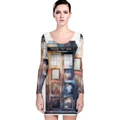 Tardis Doctor Who Transparent Long Sleeve Velvet Bodycon Dress