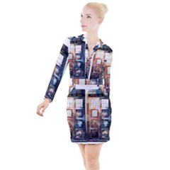 Tardis Doctor Who Transparent Button Long Sleeve Dress