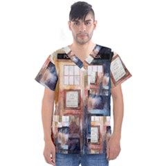 Tardis Doctor Who Transparent Men s V-neck Scrub Top