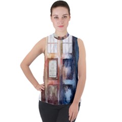 Tardis Doctor Who Transparent Mock Neck Chiffon Sleeveless Top by Sudhe