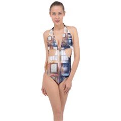 Tardis Doctor Who Transparent Halter Front Plunge Swimsuit by Sudhe