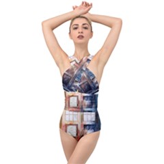 Tardis Doctor Who Transparent Cross Front Low Back Swimsuit by Sudhe