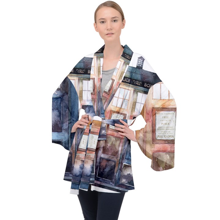 Tardis Doctor Who Transparent Velvet Kimono Robe