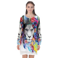 Art Drawing Poster Painting The Lion King Long Sleeve Chiffon Shift Dress 