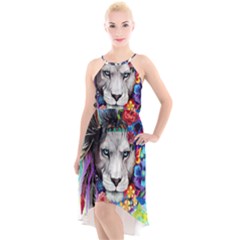 Art Drawing Poster Painting The Lion King High-low Halter Chiffon Dress 