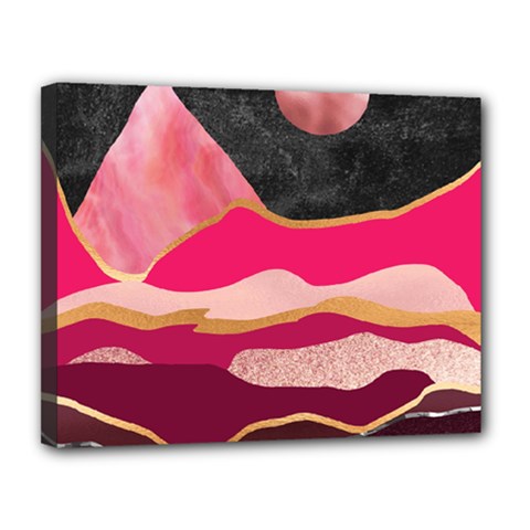 Pink And Black Abstract Mountain Landscape Canvas 14  X 11  (stretched) by charliecreates