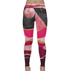 Pink And Black Abstract Mountain Landscape Classic Yoga Leggings by charliecreates