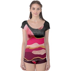 Pink And Black Abstract Mountain Landscape Boyleg Leotard  by charliecreates