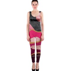 Pink And Black Abstract Mountain Landscape One Piece Catsuit