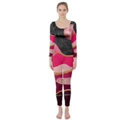 Pink And Black Abstract Mountain Landscape Long Sleeve Catsuit