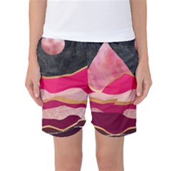 Pink And Black Abstract Mountain Landscape Women s Basketball Shorts by charliecreates