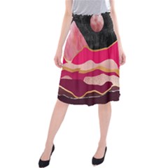 Pink And Black Abstract Mountain Landscape Midi Beach Skirt by charliecreates