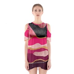 Pink And Black Abstract Mountain Landscape Shoulder Cutout One Piece Dress by charliecreates