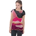 Pink and black abstract mountain landscape Cap Sleeve High Low Top View1