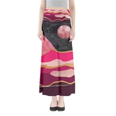 Pink And Black Abstract Mountain Landscape Full Length Maxi Skirt by charliecreates