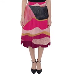 Pink And Black Abstract Mountain Landscape Classic Midi Skirt by charliecreates