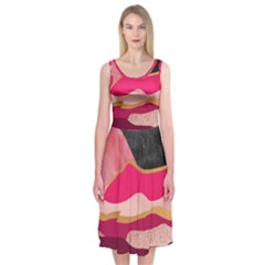 Pink And Black Abstract Mountain Landscape Midi Sleeveless Dress by charliecreates