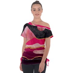 Pink And Black Abstract Mountain Landscape Tie-up Tee