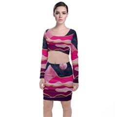 Pink And Black Abstract Mountain Landscape Top And Skirt Sets by charliecreates