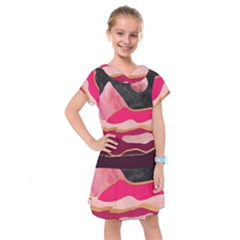 Pink And Black Abstract Mountain Landscape Kids  Drop Waist Dress