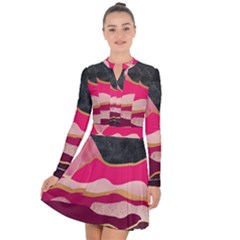 Pink And Black Abstract Mountain Landscape Long Sleeve Panel Dress