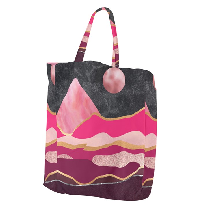 Pink and black abstract mountain landscape Giant Grocery Tote