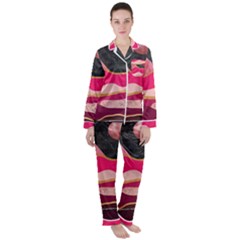 Pink And Black Abstract Mountain Landscape Satin Long Sleeve Pyjamas Set