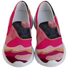 Pink And Black Abstract Mountain Landscape Kids  Lightweight Slip Ons