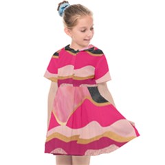 Pink And Black Abstract Mountain Landscape Kids  Sailor Dress by charliecreates